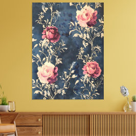 Moonlit Garden - Rozen op Midnight Blue Canvas Afdruk
