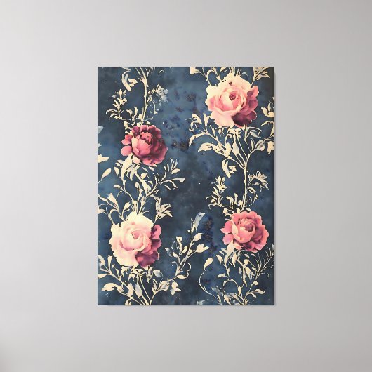 Moonlit Garden - Rozen op Midnight Blue Canvas Afdruk (Voorkant)