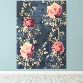 Moonlit Garden - Rozen op Midnight Blue Canvas Afdruk (Insitu (Houten vloer))