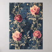 Moonlit Garden - Rozen op Midnight Blue Poster (Voorkant)