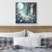 Moonlit Garden with Celestial Flowers and Stars Canvas Afdruk (Insitu (Slaapkamer))