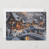 Moonlit Gezellig Sneeuw Overdekt Kerstdorp Feestdagenkaart (Voorkant)