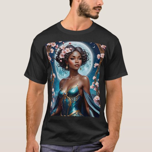 Moonlit Goddess in Bloom Fantasy T-shirt (Voorkant)