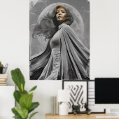 Moonlit Goddess Poster – zwart-wit portret (Thuiskantoor)