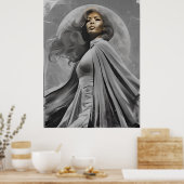 Moonlit Goddess Poster – zwart-wit portret (Keuken)