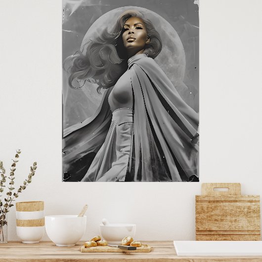 Moonlit Goddess Poster – zwart-wit portret (Keuken)