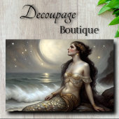 Moonlit Gold Mermaid Fantasy Decoupage Tissuepapier