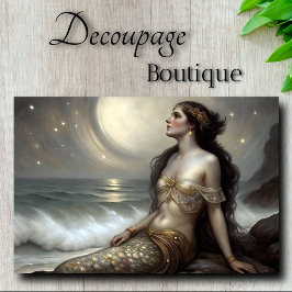 Moonlit Gold Mermaid Fantasy Decoupage Tissuepapier