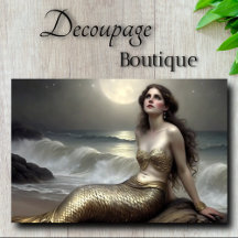 Moonlit Gold Mermaid Gaze Decoupage