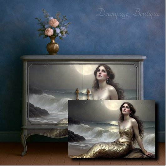 Moonlit Gold Mermaid Gaze Decoupage Tissuepapier