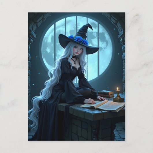 Moonlit Gothic Anime Witch Halloween Briefkaart (Voorkant)