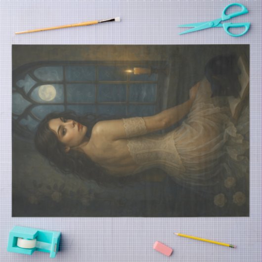 Moonlit Gothic Lady met Zwarte Kat – Heks Tissuepapier (Craft)