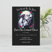 Moonlit Gothic Skeleton & Roos Wedding Save The Date (Staand voorkant)