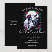 Moonlit Gothic Skeleton & Roos Wedding Save The Date (Voorkant / Achterkant)