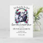 Moonlit Gothic Skeleton & Roos Wedding Save The Date (Staand voorkant)