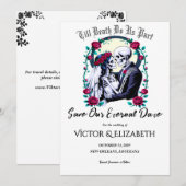 Moonlit Gothic Skeleton & Roos Wedding Save The Date (Voorkant / Achterkant)