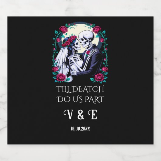 Moonlit Gothic Till Death Do Us Part Wedding Sparkling Wijnetiket (Enkel label)