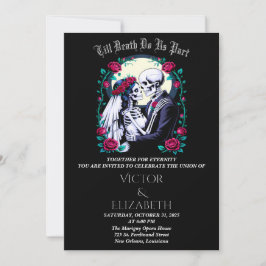 Moonlit Gothic Till Death Skeleton Roos Wedding Kaart
