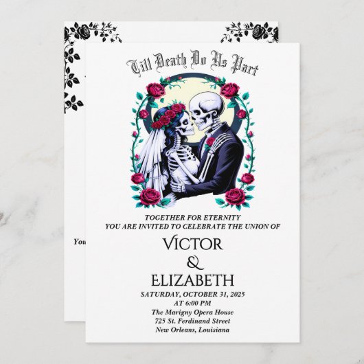 Moonlit Gothic Till Death Skeleton Roos Wedding Kaart (Voorkant / Achterkant)
