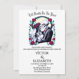 Moonlit Gothic Till Death Skeleton Roos Wedding Kaart