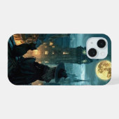 Moonlit Gothic Witch & Black Cat Rooftop iPhone C 15 Case (Achterkant horizontaal)