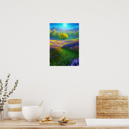 Moonlit Grassy Field Poster (Keuken)