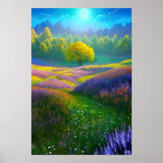 Moonlit Grassy Field Poster (Voorkant)