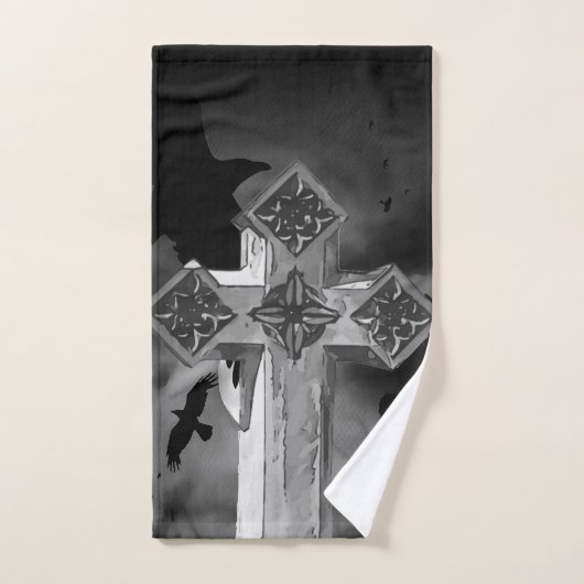 Moonlit GraveYard Gothic Cross met Krogen Bad Handdoek (Handdoek)