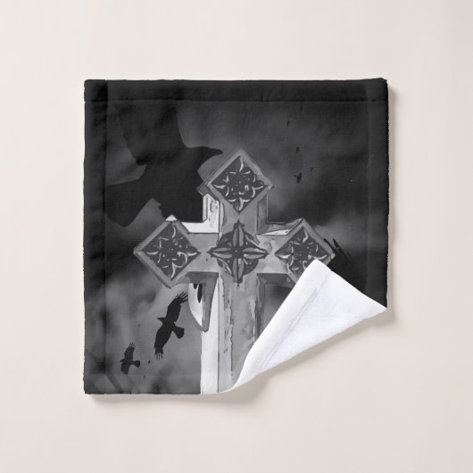 Moonlit GraveYard Gothic Cross met Krogen Bad Handdoek (Wasdoekje)