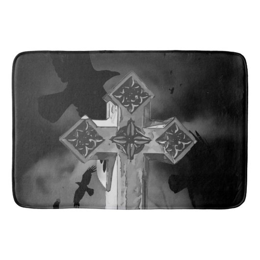 Moonlit GraveYard Gothic Cross met Krogen Badmat (Voorkant)