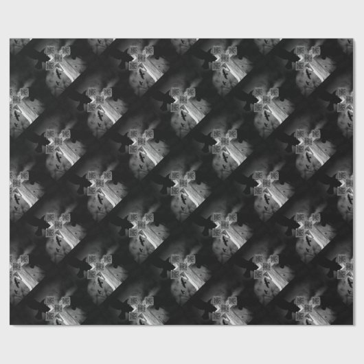 Moonlit GraveYard Gothic Cross met Krogen Cadeaupapier (Vlak)