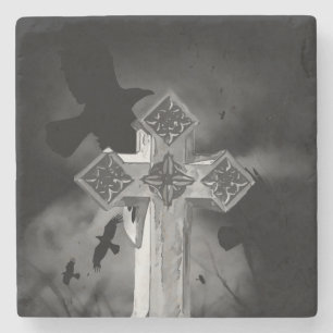 Moonlit GraveYard Gothic Cross met Krogen Stenen Onderzetter