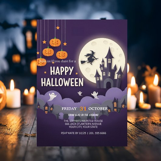 Moonlit Graveyard Halloween Invitation Kaart