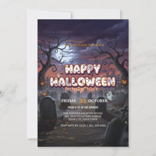 Moonlit Graveyard Halloween Invitation Kaart (Voorkant)