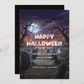 Moonlit Graveyard Halloween Invitation Kaart (Voorkant / Achterkant)