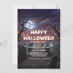 Moonlit Graveyard Halloween Invitation Kaart