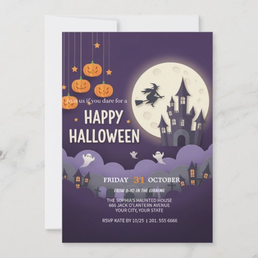 Moonlit Graveyard Halloween Invitation Kaart (Voorkant)