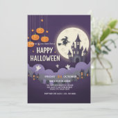 Moonlit Graveyard Halloween Invitation Kaart (Staand voorkant)