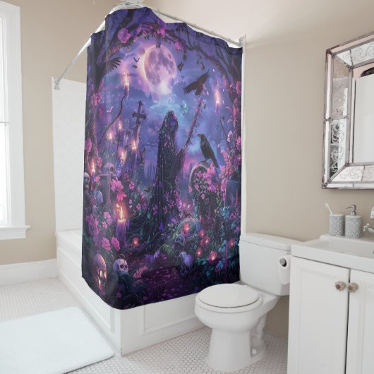 Moonlit Graveyard Scene Douchegordijn (In situ)