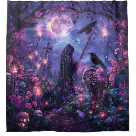 Moonlit Graveyard Scene Douchegordijn (Voorkant)