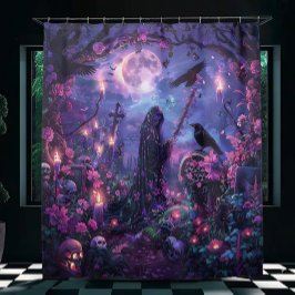 Moonlit Graveyard Scene Douchegordijn