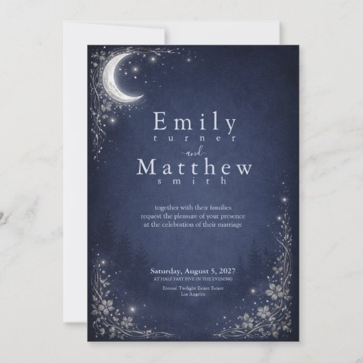 Moonlit Grove Celestial Woodland Wedding Kaart (Voorkant)