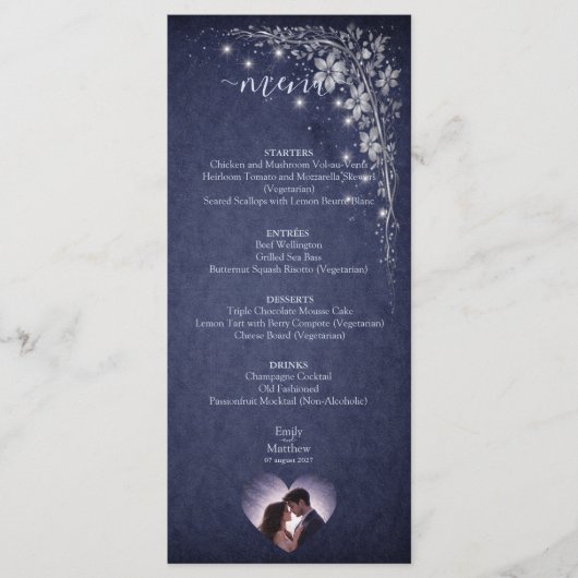 Moonlit Grove Celestial Woodland Wedding Party Menu (Voorkant)