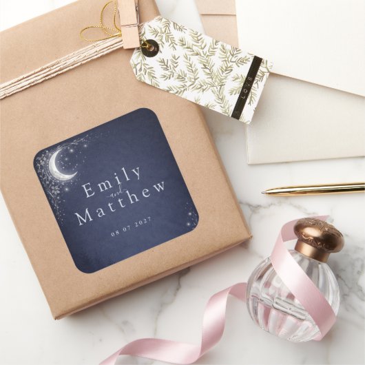 Moonlit Grove Celestial Woodland Wedding  Vierkante Sticker (Geschenken)