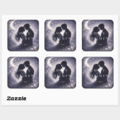 Moonlit Grove Celestial Woodland Wedding  Vierkante Sticker (Vel)