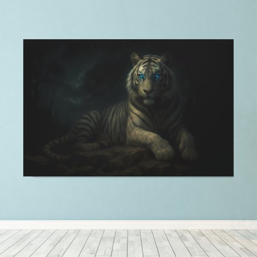 Moonlit Guardian White Tiger – Fantasy Art Canvas Afdruk (Insitu (Houten vloer))