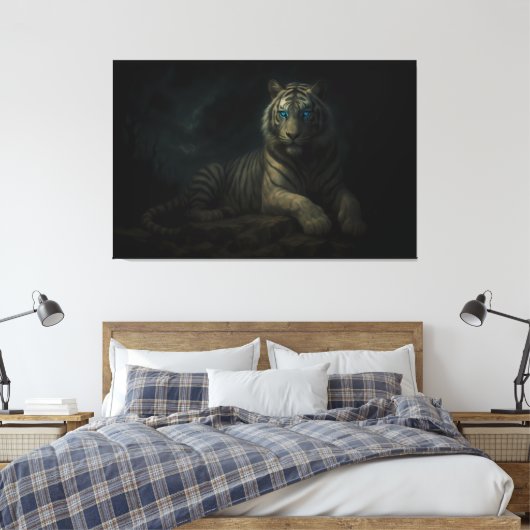 Moonlit Guardian White Tiger – Fantasy Art Canvas Afdruk (Insitu (Slaapkamer))