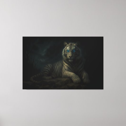 Moonlit Guardian White Tiger – Fantasy Art Canvas Afdruk (Voorkant)