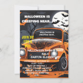 Moonlit Halloween Bash Uitnodiging met Oranje Auto (Voorkant)