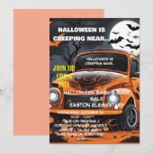 Moonlit Halloween Bash Uitnodiging met Oranje Auto (Voorkant / Achterkant)